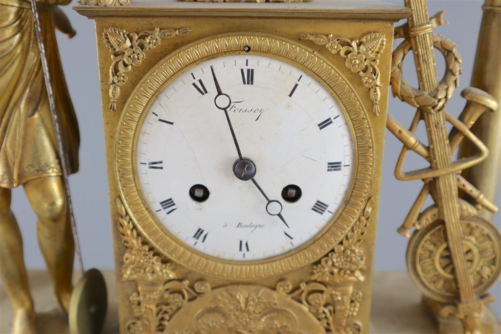 A 19th Century French Empire style ormolu mantel clock, height 15in.